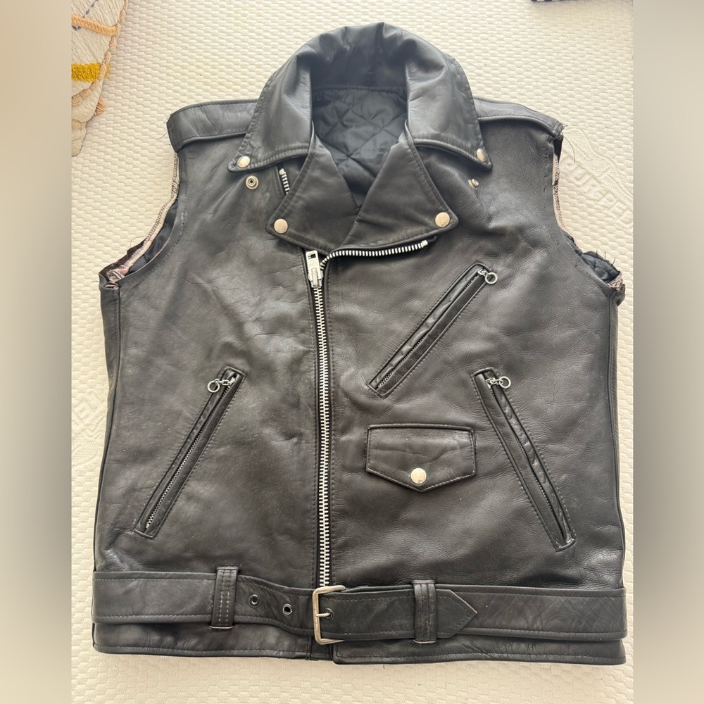 Vintage Sears Black Motorcycle Vest with Snap-Down Lapels